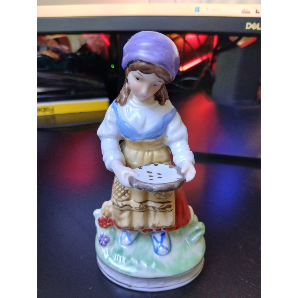 Vintage Porcelain Peasant Girl Figurine Hand Painted Folk Art Decor 5.25in
